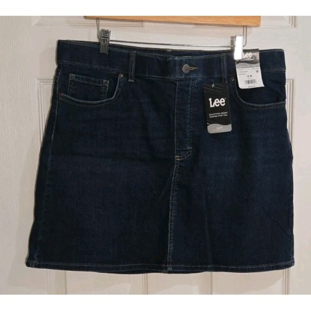 Lee Denim Skirt 16 M Slim Fit Hi Rise Sculpting Tummy Panel Pull On NEW